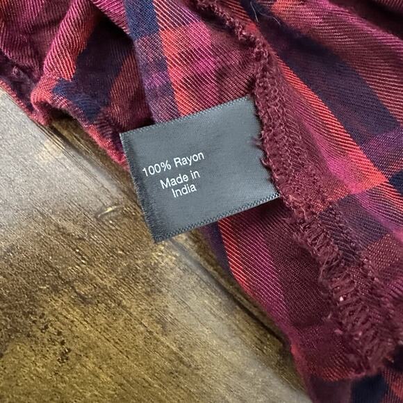 Lane Bryant Top Women 22 Red Plaid Long Sleeve Rayon Cottage Boho Peasant Preppy - Picture 8 of 11